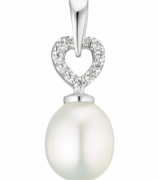 Pendentif à motif pour femme, or blanc 750 perle zirconium (synth.) | coeur