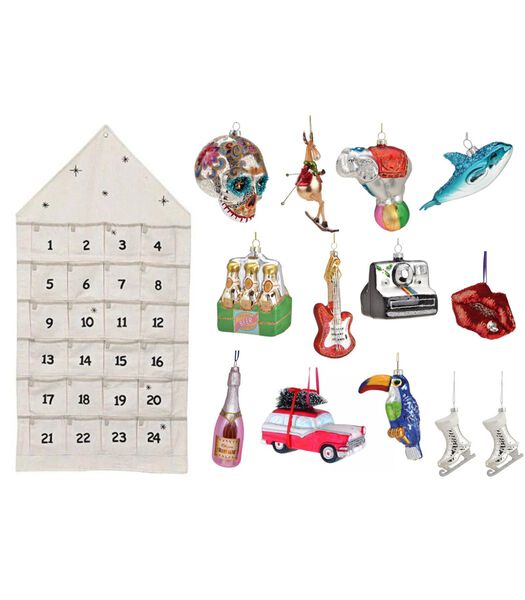 Adventskalender - met 12 kerstballen - Huis - Wit