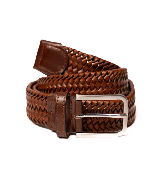 Ceinture Cuir Tissé Marron