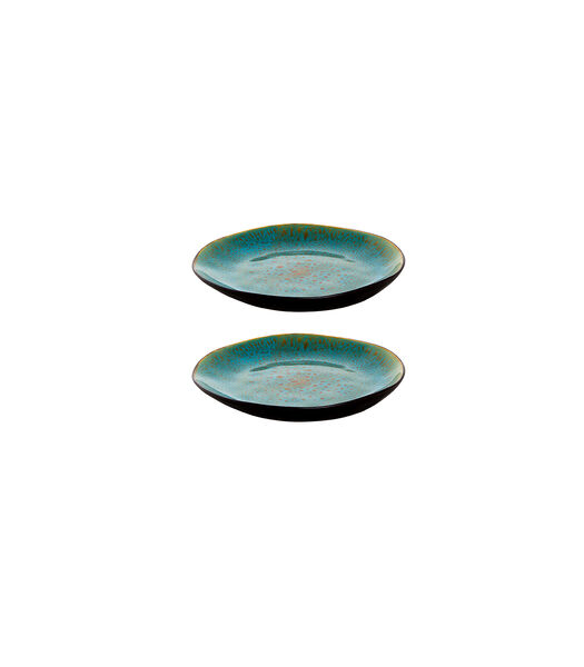 Bord Lotus 20.5 cm Turquoise Zwart Stoneware 2 stuks