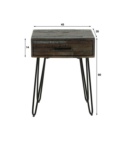 Shaded - Table de chevet - rectangle - acacia - greywash - lattes - 1 tiroir - pieds métal