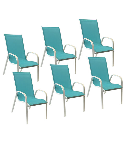 Lot de 6 chaises MARBELLA en textilène bleu - aluminium blanc