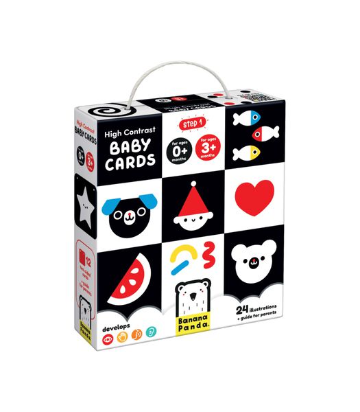 12 Hoog Contrast Kijk en Voel Babyboek Kaarten / Zwart Wit Baby Speelgoed Boekje vanaf 0 maanden - 16x16cm