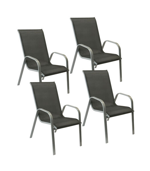 Lot de 4 chaises MARBELLA en textilène gris - aluminium gris