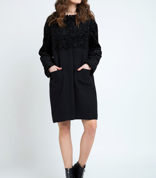 Straight Black Coat with Astrakhan