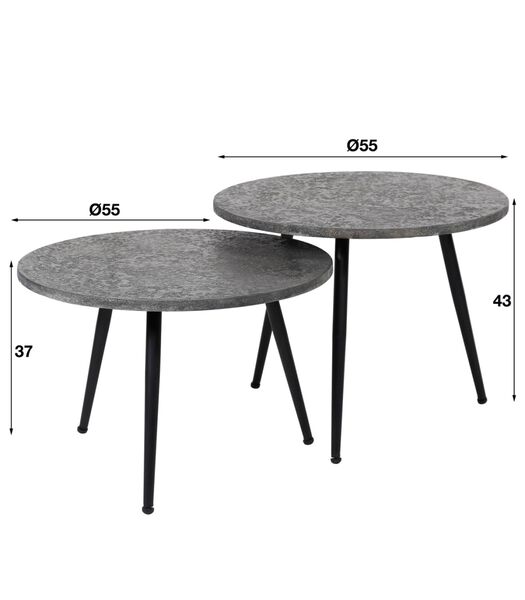 Heavy Metal - Table basse - lot de 2 - ronde - Ø55 - métal - gris