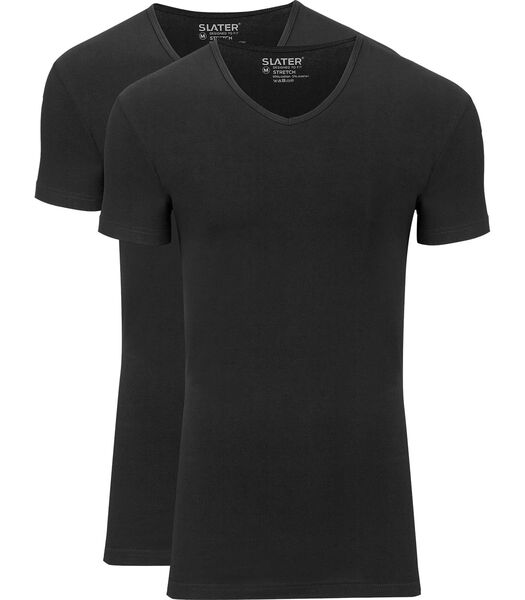 Slater T-Shirts Stretch Lot de 2 Col-V Noir