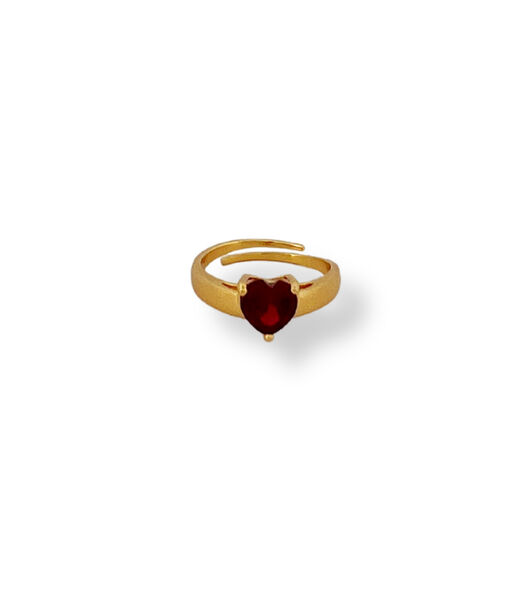 Bague - Anneau cœur rouge - Doré