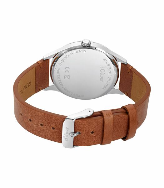 Montre à quartz pour hommes, acier inoxydable IP argent | cuir