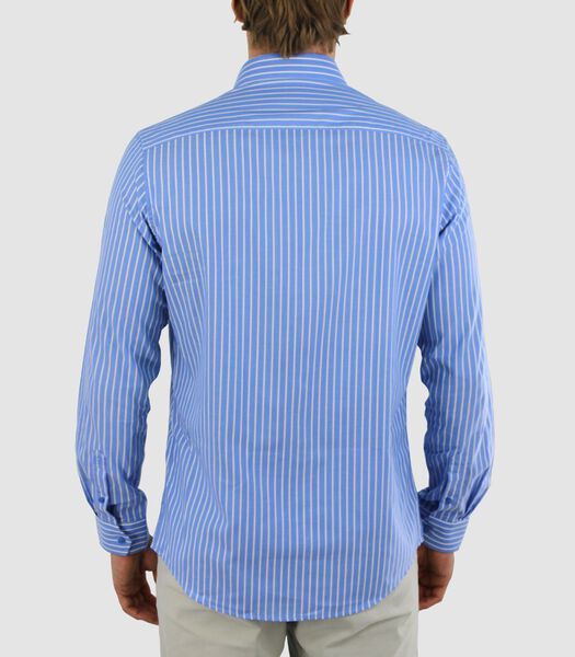 Chemise sans fer - Bleu blanc rayé - Slim Fit - Popeline de coton - Manches longues