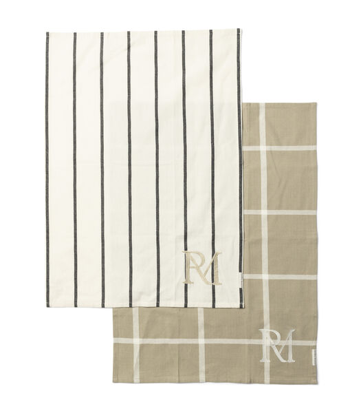 Theedoek beige, Keukendoek set van 2 - RM Stripes & Check Tea Towel