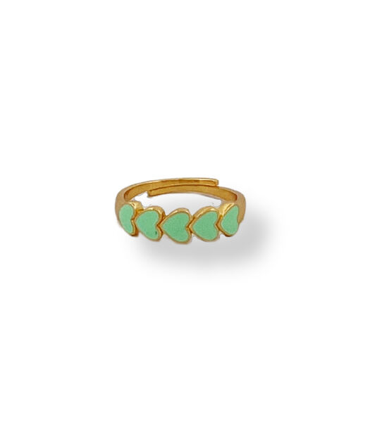 Bague - Anneau petits cœurs turquoises - Doré