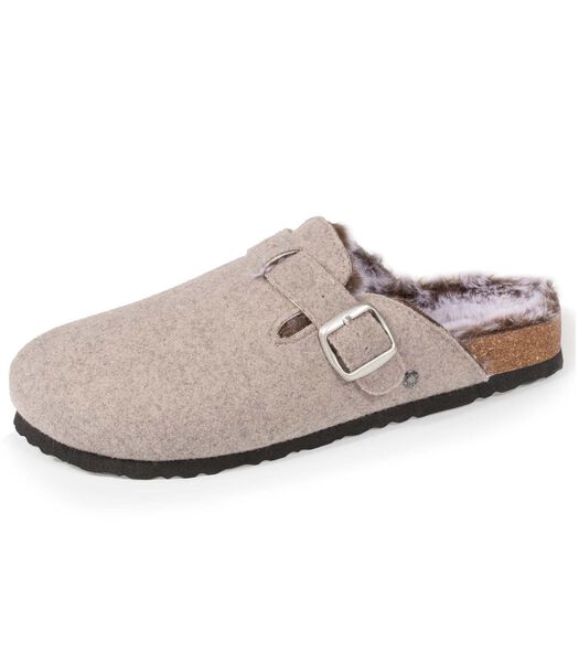 Chaussons Mules Femme Taupe Chiné Liège