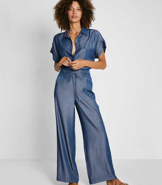 Pantalon Effet Denim Bleu Foncé