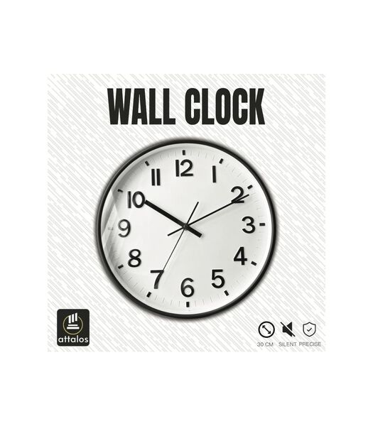 Horloge murale  - Horloge à quartz silencieuse - Horloge design minimaliste - Horloge murale 30 cm - Noir avec blanc