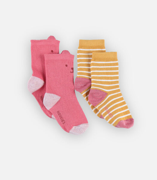 Set met 2 paar sokken, roos/geel