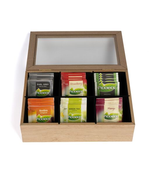 Boîte à thé en bois 6 compartiments - avec velours - 24 x 16 cm