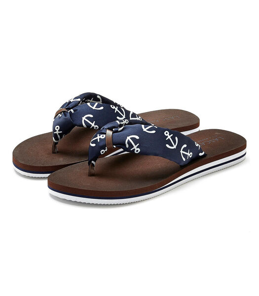 Platte slippers Ankerprint marineblauw