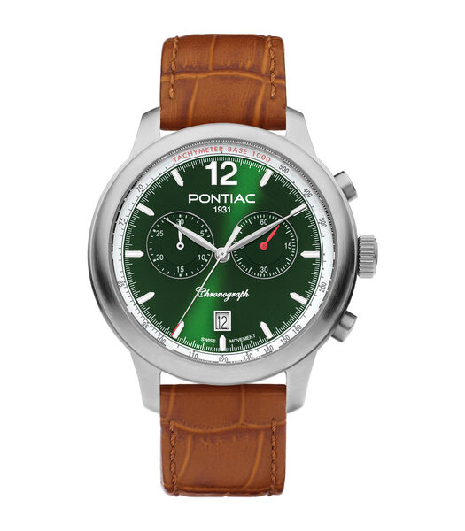 Henry Chrono Swiss movement groen op kameel leer P40027