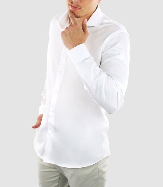 Strijkvrij Overhemd - Wit - Slim Fit - Katoen Satijn - Lange Mouw - Heren