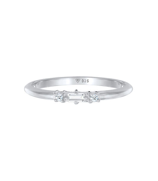 Ring Dames Verlovingsring Rechthoekig Filigraan Met Topaas En Diamant (0.03 Ct.) In 925 Sterling Zilver