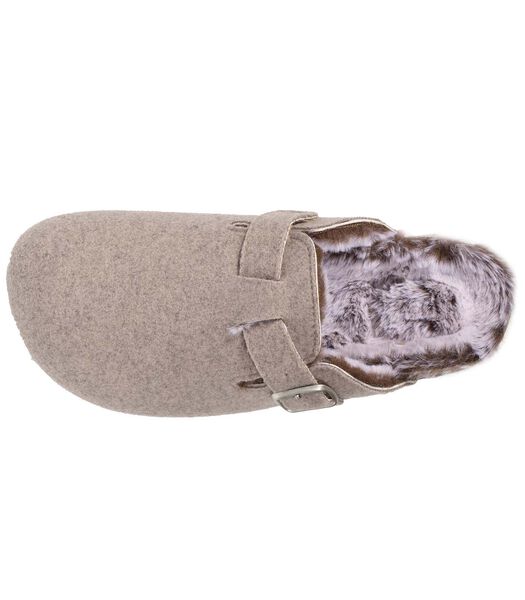Chaussons Mules Femme Taupe Chiné Liège