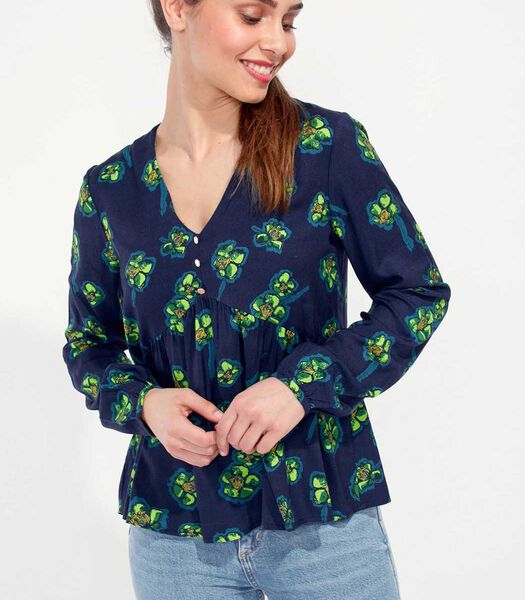 Bedrukte uitlopende vloeibare blouse AMRITA