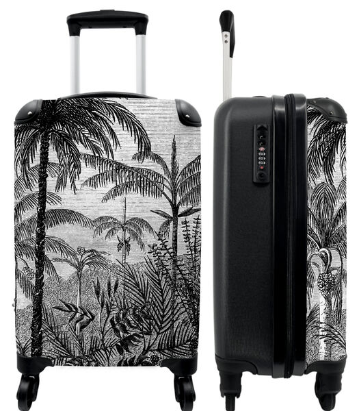 Valise spacieuse avec 4 roues et serrure TSA (Jungle - Palmier - Vintage - Noir et blanc)