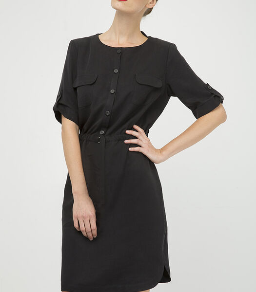 Rechte zwarte Tencel jurk met riemdetail