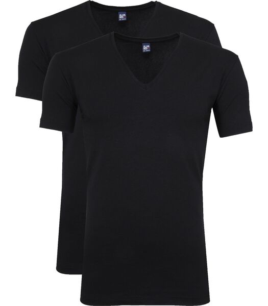 T-Shirt V-Neck Stretch Zwart 2-Pack