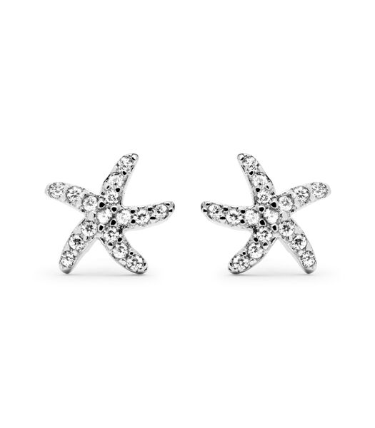 Boucles d'oreilles, avec fermoir à vis en argent 925 lamya et zircon cubique plaqué rhodium brillant