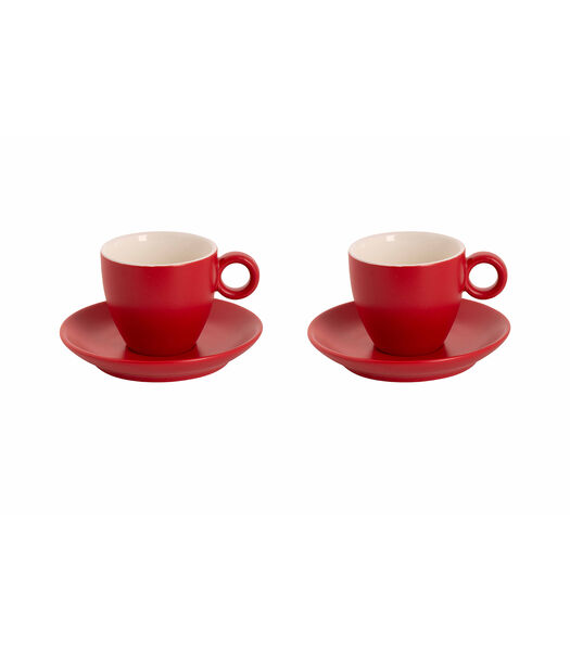 Koffiekop en schotel Bart Colour Cafe 17 cl 13.5 cm Rood Porselein 2 stuks