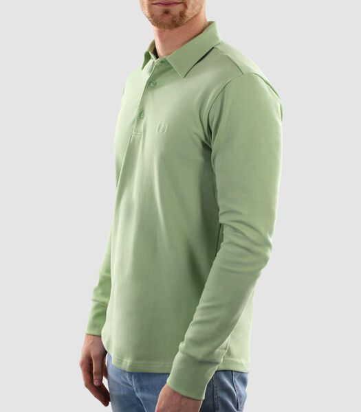 Heren Polo Lange Mouw - Strijkvrij Poloshirt - Groen - Slim Fit - Excellent Katoen