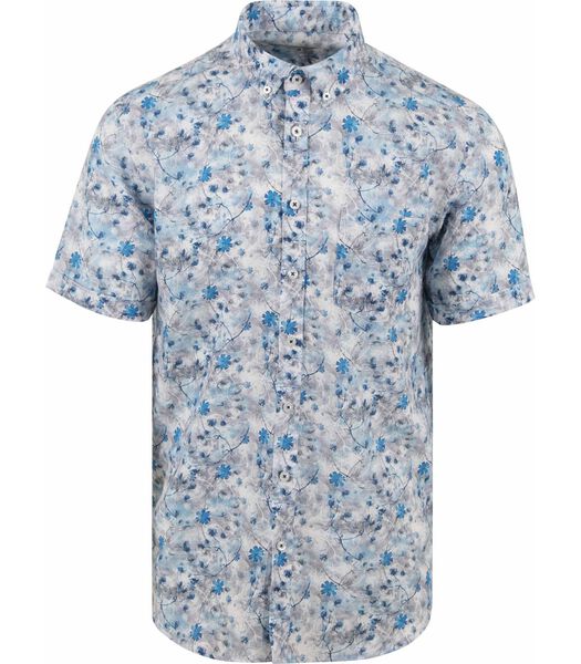 Short Sleeve Overhemd Print Bloem Blauw