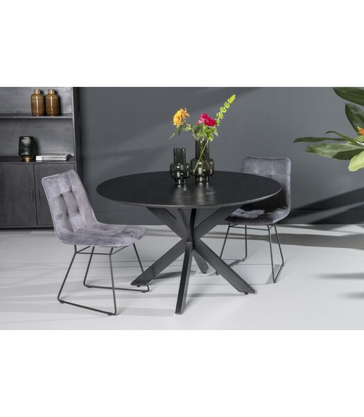 Nordic - Table de salle à manger - acacia - noir - ronde - dia 120cm - pied araignée - acier laqué
