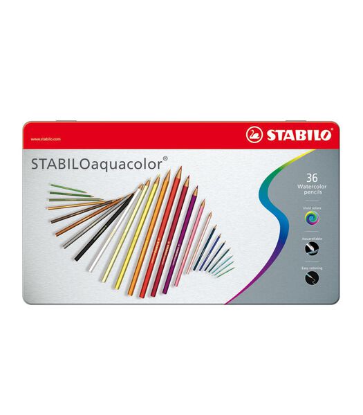 STABILO aquacolor - crayon de couleur aquarelle premium - étui métallique de 36 couleurs