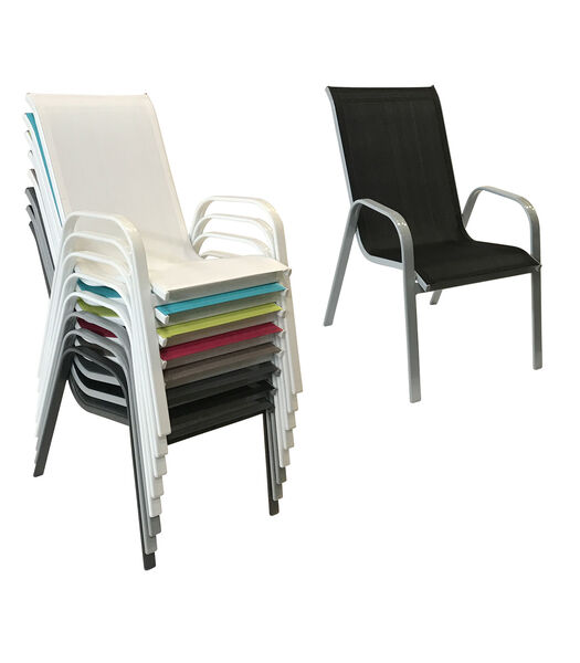 Set van 8 MARBELLA stoelen in zwart textilene - grijs aluminium