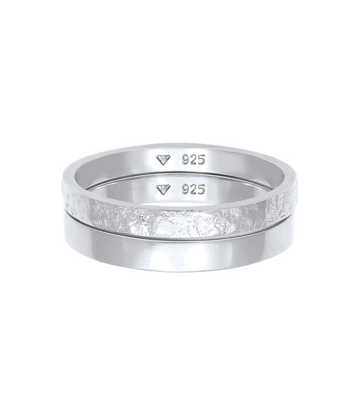 Bague Femmes Ensemble Basique Look Martelé Combinable En Argent Sterling 925