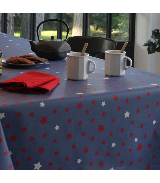 Nappe enduite ronde ou ovale Etoiles Denim rouge