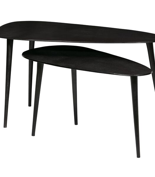 Lot de 2 tables d'appoint - Aluminium - Noir - 49x89x49/41x76x39 cm - Triangle