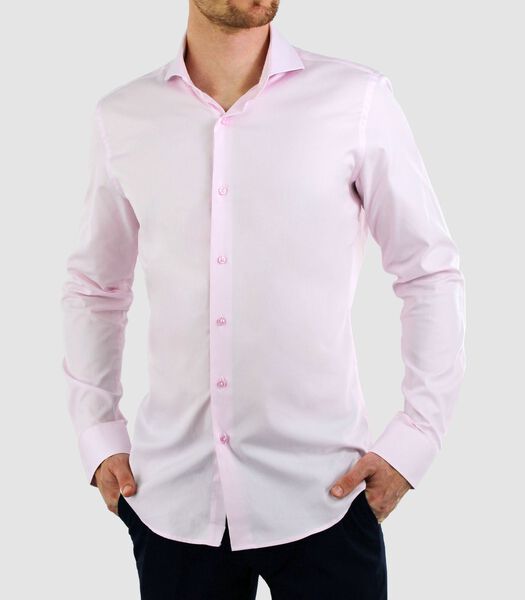 Strijkvrij Overhemd - Roze - Slim Fit - Poplin Katoen - Lange Mouw