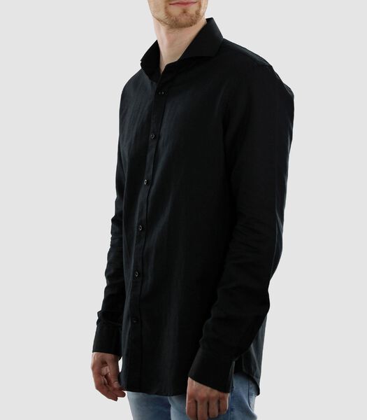 Heren Lange Mouwen Overhemd - Zwart - Slim Fit - Linnen Rayon