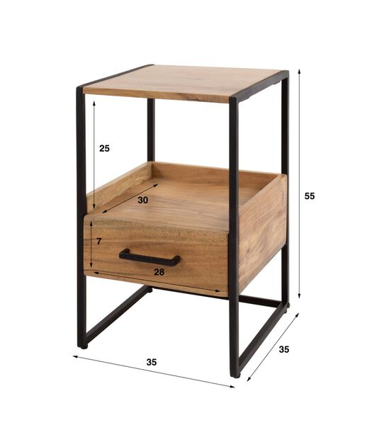 Nook - Table de chevet - acacia massif - 1 tiroir - compartiment ouvert - base en métal