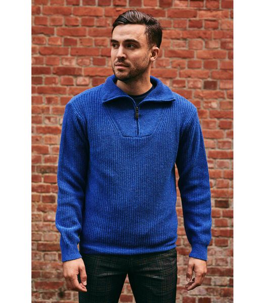 Suitable Half Zip Trui Wol Blend Blauw