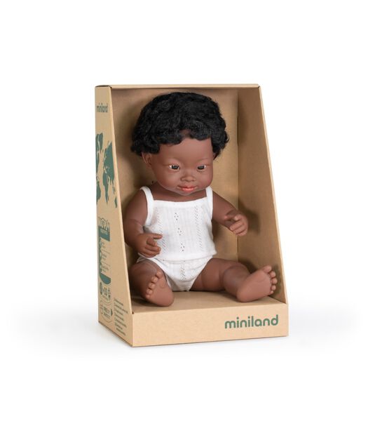 Baby Doll Boy Dark Brown Down Syndrome Vanilla Scent - 38 cm