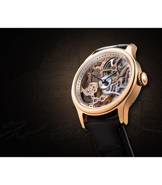 Mechanisch horloge ronde kast echt lederen band EARNSHAW BAUER