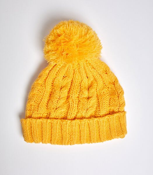 Bonnet femme jaune avec torsades et pompon HOWSON YAMOUR