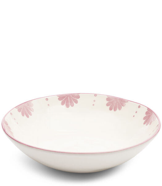 Menton - Plat de service blanc porcelaine avec impression rose