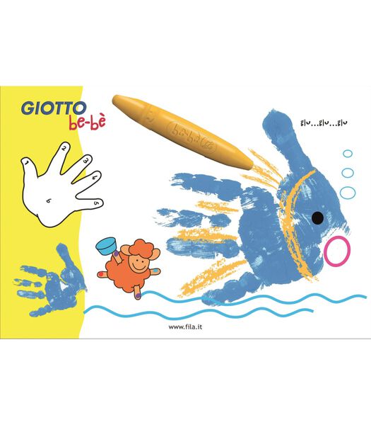 Gioto Be-Bè Box -Case : 3 X 100ml pot de peinture au doigt rouge/jaune/cyan + éponge en forme d'animal et tablier