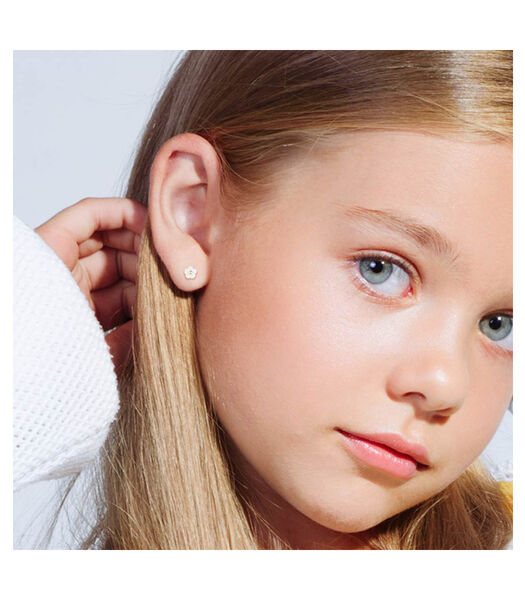 Boucles d'oreilles enfant "Fleur blanche"  Or Jaune et n